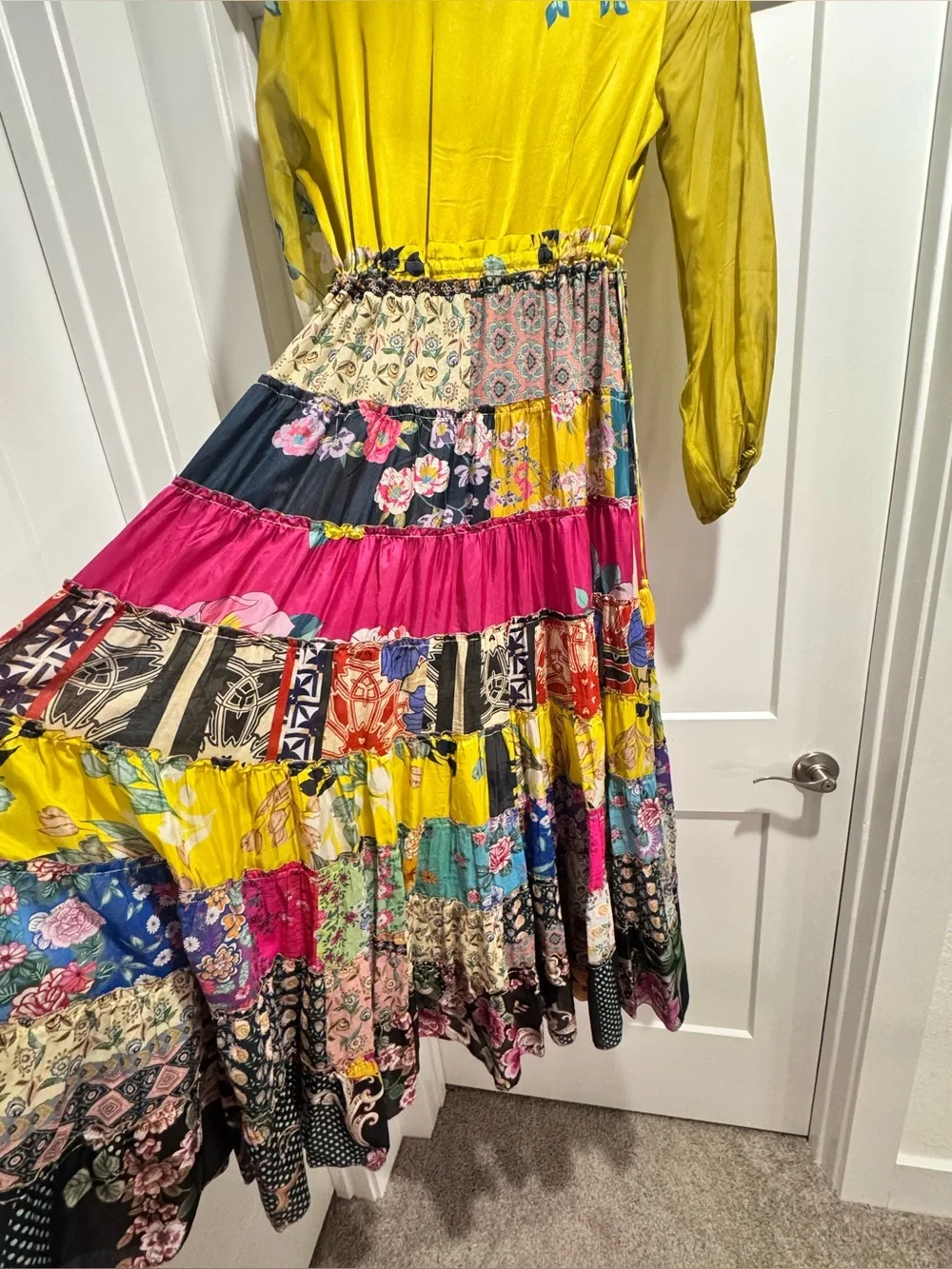 Johnny Was Bohemian Patchwork Maxi Dress in Yellow - Floral Mix - Picture 7 of 9